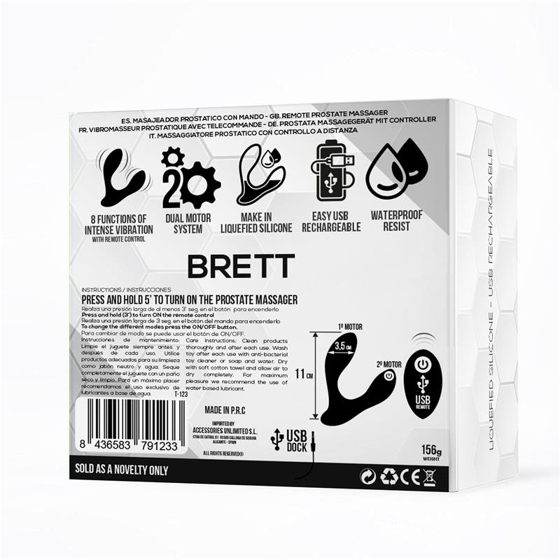 Brett Masajeador Prostatico Control Remoto USB Silicona Liquida