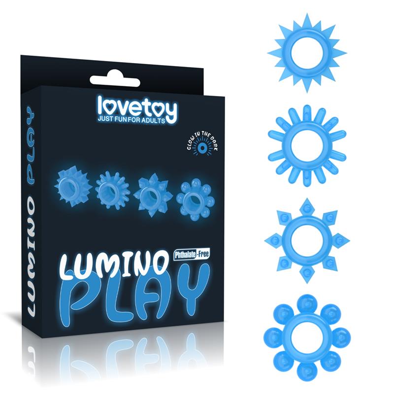 Lumino Play Set 4 Anillo para el Pene Luz Azul