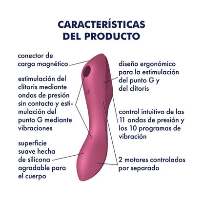 Curvy Trinity 3 Vibrador y Succionador Triple Estimulacion USB Rojo