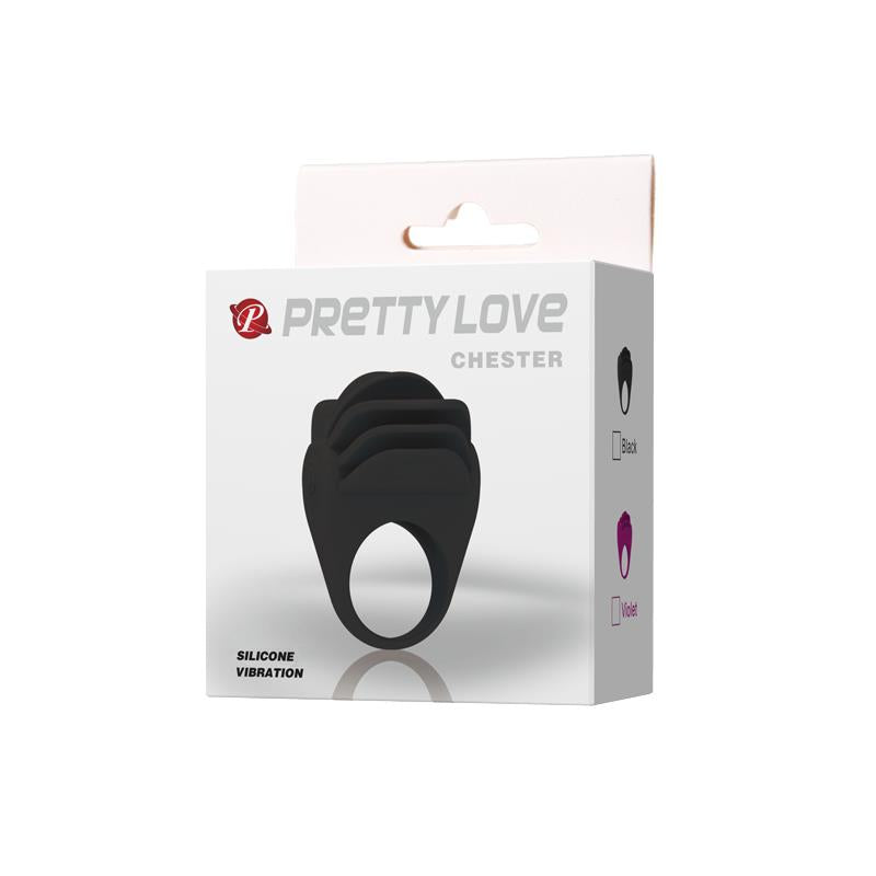 Pretty Love Anillo Vibrador Chester Color Negro